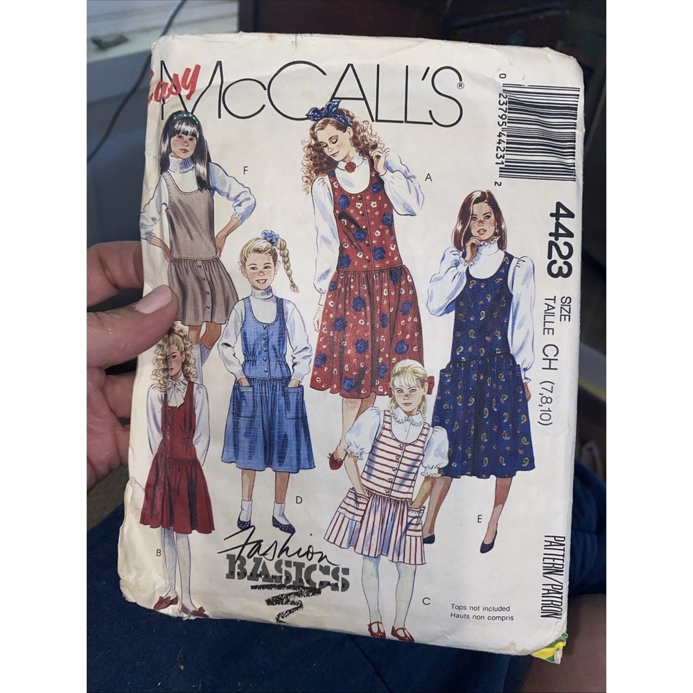 McCall's 4423 Vintage 1989 Girls Easy Jumper Sewing Pattern Size 7-10 Uncut